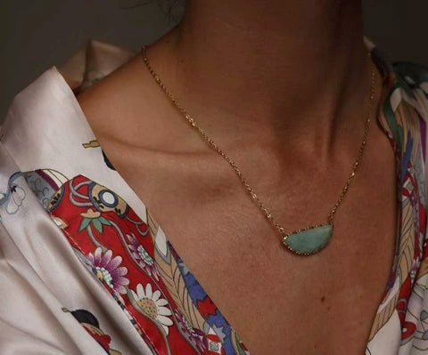 Collier acier inoxydable chaine billes pierre naturelle demi-lune Noël