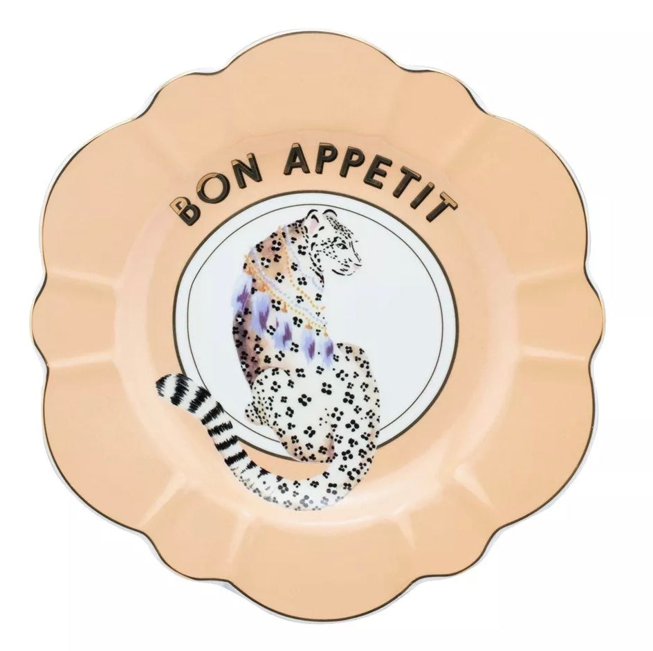 Assiette plate fleur 23cm, guépard, porcelaine fine, Yvonne Ellen