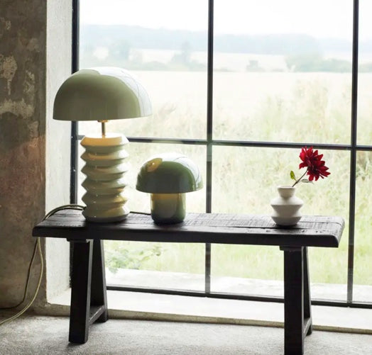 Lampe champignon en émail vert Madame Stoltz, Enamel lamp table