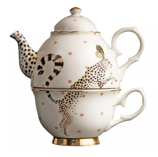 Théière solitaire guépard porcelaine fine Yvonne Ellen