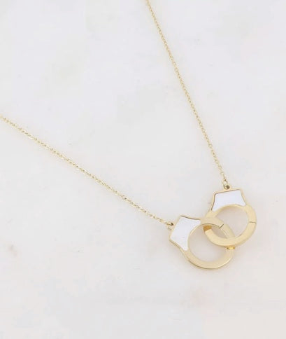 Collier menottes doré blanc