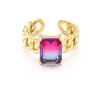 Bague acier ajustable chevalière Cristal fuchsia maille Noël