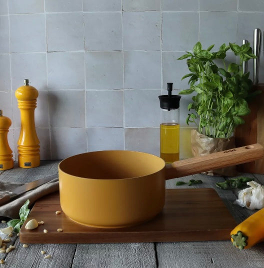 Casserole Ector 20 cm aluminium revêtement céramique, jaune , manche en bois