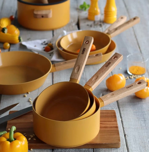 Casserole Ector 20 cm aluminium revêtement céramique, jaune , manche en bois