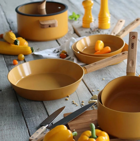 Casserole Ector 20 cm aluminium revêtement céramique, jaune , manche en bois