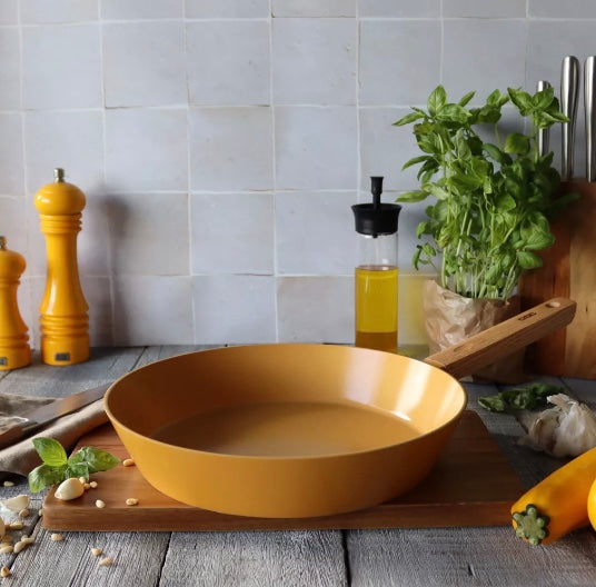Casserole Ector 20 cm aluminium revêtement céramique, jaune , manche en bois