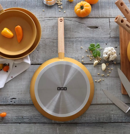 Casserole Ector 20 cm aluminium revêtement céramique, jaune , manche en bois