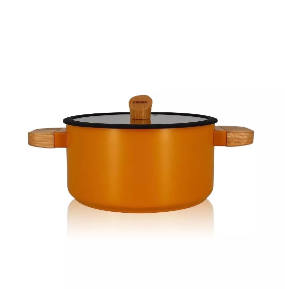 Casserole Ector 20 cm aluminium revêtement céramique, jaune , manche en bois