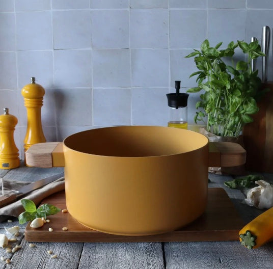 Casserole Ector 20 cm aluminium revêtement céramique, jaune , manche en bois