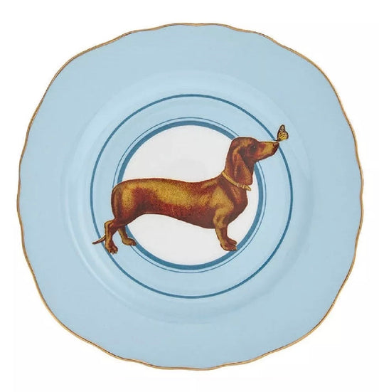 Assiette plate teckel en porcelaine, Yvonne Ellen