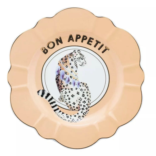 Assiette plate fleur 23cm, guépard, porcelaine fine, Yvonne Ellen