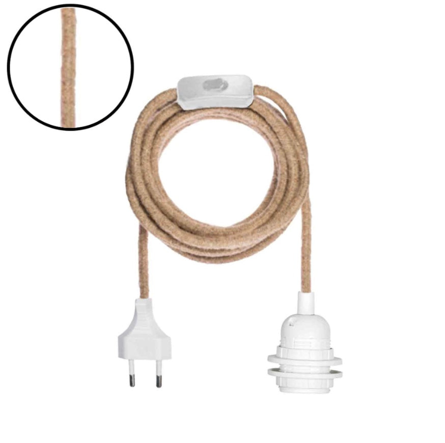 Suspension douille baladeuse blanche 400cm câble corde naturelle prise