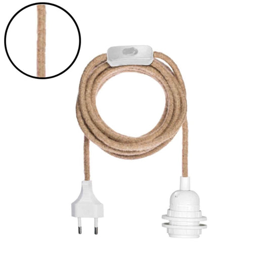 Suspension douille baladeuse blanche 400cm câble corde naturelle prise