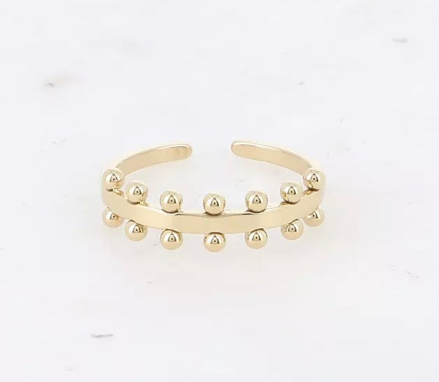 Bague ajustable dorée lisse avec petites boules