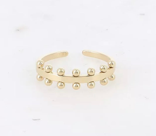 Bague ajustable dorée lisse avec petites boules