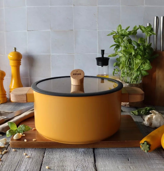 Casserole Ector 20 cm aluminium revêtement céramique, jaune , manche en bois
