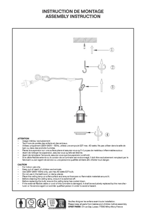 Suspension douille baladeuse blanche 400cm câble corde naturelle prise