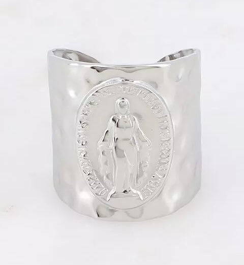 Bague large doré ou argentée en acier inoxydable Madone Bohm Paris